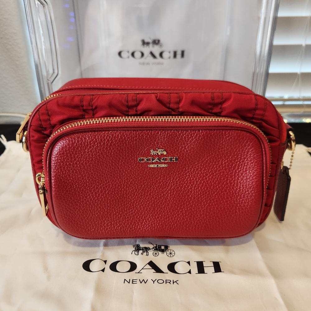 Coach Cherry Red Crossbody with Gold Zipper